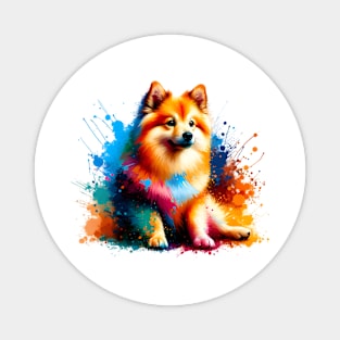 Colorful Norwegian Buhund in Abstract Splash Paint Art Magnet